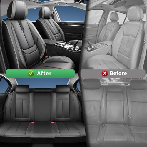 Image of Fit Impreza Car Seat Covers for Subaru Impreza 2004-2024 2025 2026-Upgraded Premium Waterproof & Breathable Leather,Airbag Compatible,All-Weather Seat Cushion Protector,2 Front /Black-Grey