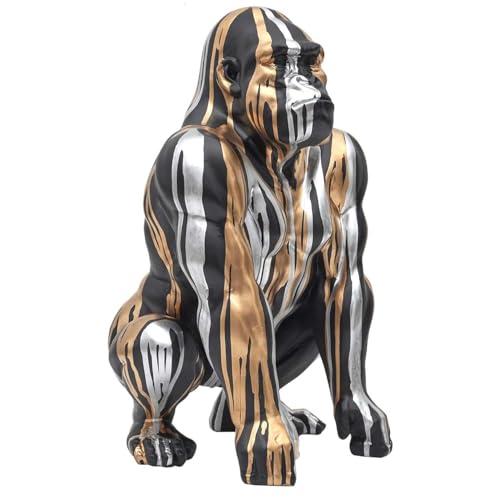 HOME DECO FACTORY - HD0213 Statue Gorille Noir avec Coulures Dorées et Argentées - Design Contemporain en Résine - Point Focal Élégant pour Intérieur -...