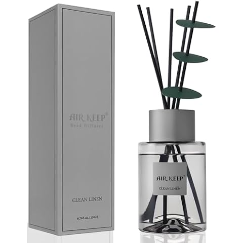 Airkeep Reed Diffuser/Grey Reed Diffuser Set/6.7 oz(200ml)/Clean Linen Oil Diffuser & Reed Diffuser Sticks for Home Bathroom Office Decor, Fragrance and Aromatherapy Diffuser Oil Gift Set Cover
