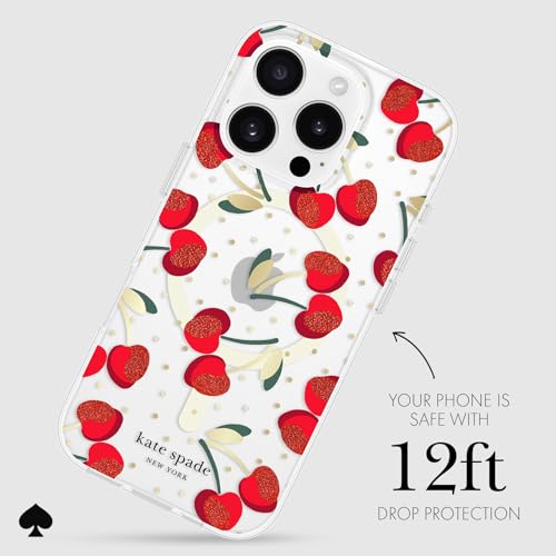 Image of kate spade new york iPhone 16 Pro Case - Cherry Dot Gems | Compatible with MagSafe - Lightweight Designer Case for iPhone 16 Pro with Anti-Scratch Coating and Cherry Dot Design
