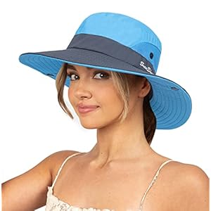 Sun Hat for Women Summer UV Protection Beach Hat Wide Brim Mesh Bucket Fishing Hat with Ponytail Hole Foldable Packable Hat