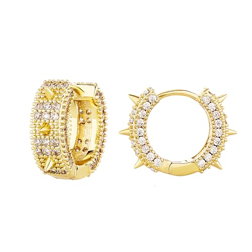 Goth Punk Black Hoop Earrings For Men 14K Gold Spike Hoop Earrings 5A+ Cubic Zirconia Gothic Huggie Earrings Trendy Cool Edgy Vampire Earrings For Women Men for All Occasions