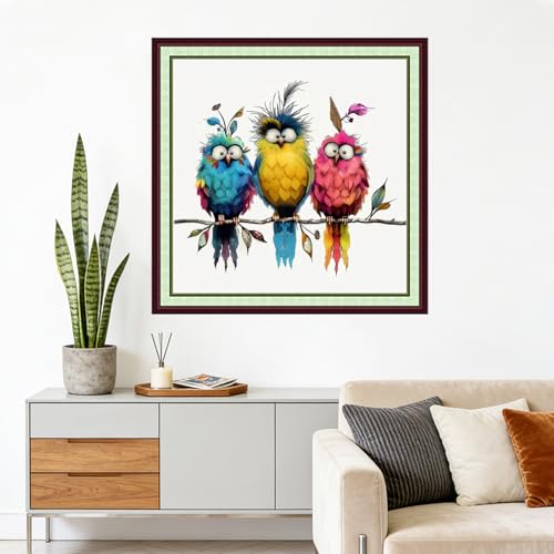 Image of Foxhool Stamped Cross Stitch Kits,11CT Printed Cross Stitch Pattern Full Embroidery Kits for Beginner Needlepoint Kits-Birds on the Tree 18x18 inchs