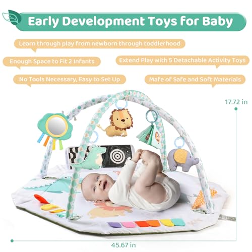 Baby Play Gym Mat with Tent, Activity Mat for Toddlers 0-6 Months, Washable Gym Playmat for Infants, Toddler Toys Birthday Gifts for Newborns 0-3-6-9-12-18 Months