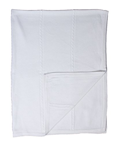 Baby Fancy Christening White Hand Crochet Cotton Shawl/Blanket 39 x 29 in - Cable Knit