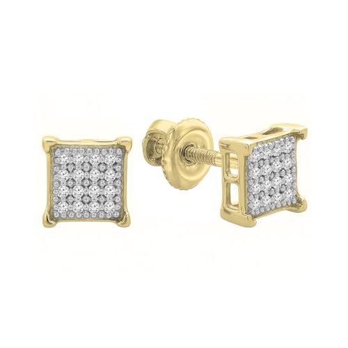 Dazzlingrock Collection 0.06 Carat (ctw) Round White Diamond 4.5mm Square Hip Hop Iced Out Studs in 925 Sterling Silver, Unisex Design Ladies, Mens Real Diamond Earrings