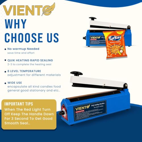 Image of 10 inch Impulse Heat Sealing Machine with Adjustable Temperature, Portable Poly Bag Sealer for PE /PP Laminated Pouches, Strong Airtight Seal, Durable Metal Body, 1-Year Warranty for Home & Business (Blue)