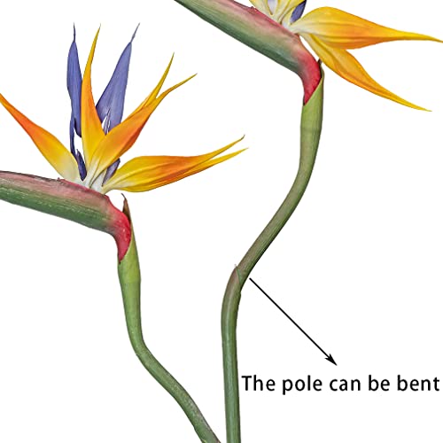 Duyone Artificial Flowers Bird Of Paradise 37'' Large Latex Fake Greenery Plants Long Stem Red Plants 2Pcs For Home,Living Room,Bedroom,Dining Table(Orange 2Pcs) #TOP4