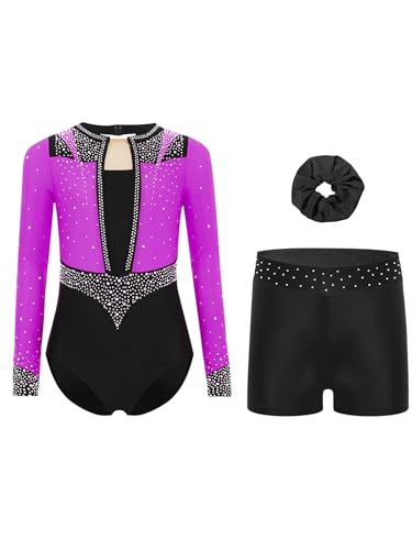 Justaucorps gym fille qui ne glisse pas ensemble 3 pièces Sxiwei avec short