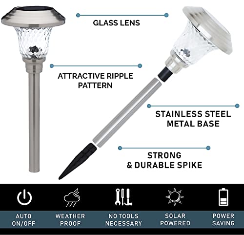 Morvat Led Auto Solar Powered Outdoor Path Lights With Stainless Steel & Glass Lens For Garden Yard & Pathway, Bright Waterproof Landscape & Patio Lighting, Dusk To Dawn, White Light, 8 Pack #TOP2