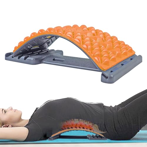 Back Stretcher for Lower Back Pain Relief - 4 Level Adjustable Spine Decompression & Cracking Device, Lumbar Support for Sciatica, Scoliosis and Posture Correction (Orange)