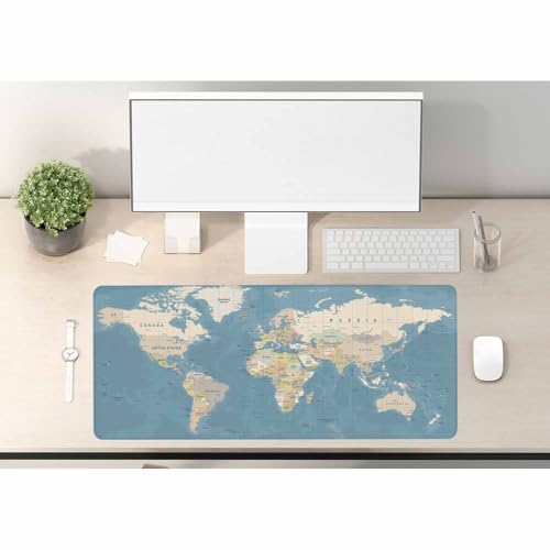 Woutay Tapis de souris, carte du monde, base en caoutchouc antidérapant, tapis pour le bureau ou la maison
