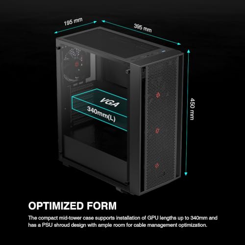 Image of Rosewill ATX Mid Tower Gaming Computer PC Case with Side Tempered Glass, Preinstalled 4 x 120mm PWM Fans, Support Up to 6 x 120mm Fans, 360mm AIO /Radiator, 340mm GPU /VGA, 160mm CPU Air Cooler - RWGC2
