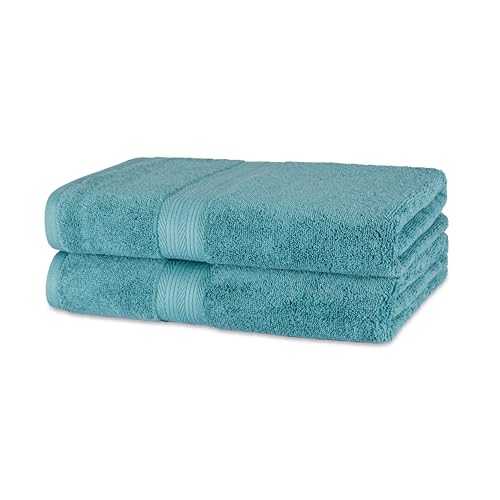 Amazon Basics Drap de Bain Grande Taille - 100% Coton Biologique Anti-décoloration, Ultra Doux - 76 x 137 cm, Sarcelle, Lot de 2
