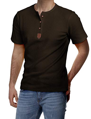 H2H Mens Basic Cotton Round-Neck Henley T-Shirts Brown US L/Asia XL (JDSK31)
