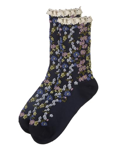 Image of MeMoi Women's Liberty Floral Lace Cuff Crew Socks