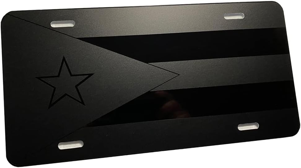 Matte Blk Puerto Rico Flag Heavy Duty Aluminum License Plate