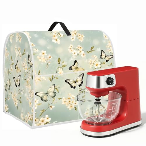 Image of Kitchen Dust Cover Compatible with 4.5 5 6 8 quart Stand Mixer, Kitchen Appliance Protective Covers with Top Handle and Pocket (Butterfly, For All 6-8 qt Mixer)