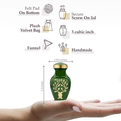 Image of Trupoint Memorials Small Urns for Human Ashes Keepsake, Tree of Life Decorative Mini Cremation Urn for Adult Men and Women, Green