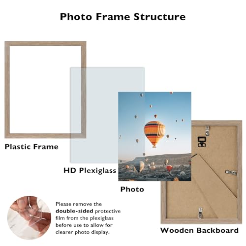 Image of JCJMY 7x8 Picture Frame Rustic Brown for Wall Hanging or Tabletop, Wall Mounting Horizontally or Vertically, 7 x 8 Wall Gallery Poster Photo Frame with Shatter Resistant Plexiglass, Rustic Brown