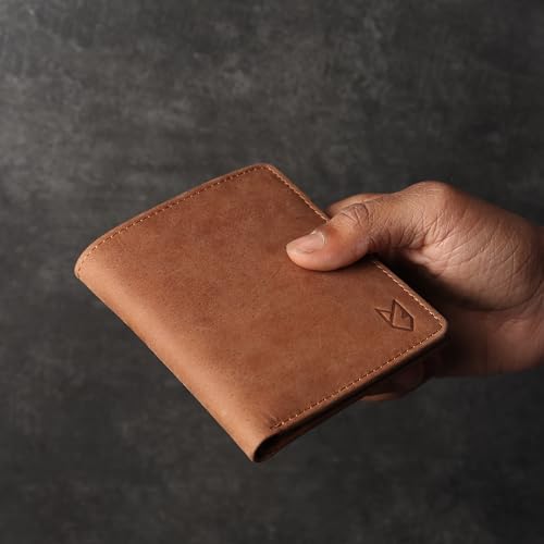 Slim Bifold Leather Wallet for Men with Secret Hidden Pocket and Coin Pocket, RFID Blocking Men’s Wallet with Separate Bill Section(Hunter Tan)4