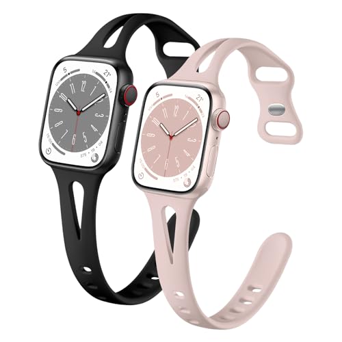 Image of Slim Soft Silicone Band Compatible for Apple Watch 38mm 40mm 41mm 42mm, Recycled Plastic Breathable Replacement Sport Strap for iWatch Series 10 9 8 7 6 5 4 3 2 1 SE Women Men