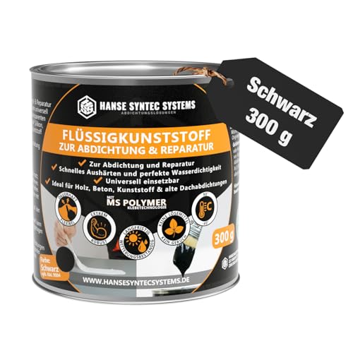 Flüssigkunststoff für Abdichtung & Reparatur UV- & witterungsbeständig MS-Polymer lösungsmittel- & bitumenfrei - 300g (Schwarz)