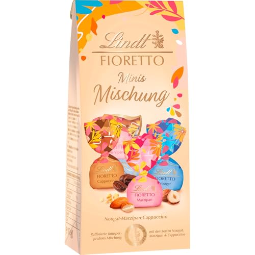 Lindt Schokolade | FIORETTO Beutel Mischung Minis | 115g | 10 Vollmilch-Pralinen in den Sorten Marzipan Cappuccino und Nougat mit Alkohol | Schokoladen-Geschenk