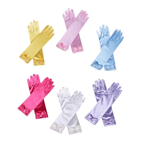 6pairs Flower Girl Satin Gloves Bow for Boy Girl Elegant Dress Accessories for Weddings Parties and Comfortable and