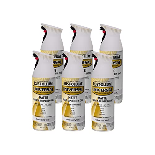 Rust-Oleum 376725-6PK Universal All Surface Spray Paint, 12 oz, Matte Farmhouse White, 6 Pack