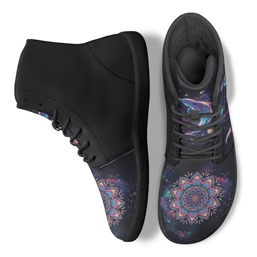 Boho Mandala Print Unisex Barefoot Shoes PU Leather High Top Barefoot Sneakers for Outdoor