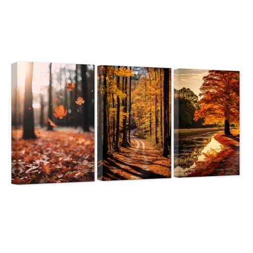 DOARTDO Fall Landscape Wall Art 3 Pieces Autumn Forest Pictures