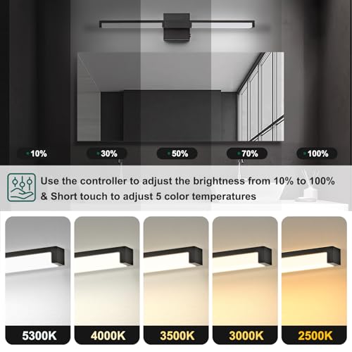 Image of OKELI Modern Bathroom Light Fixtures Over Mirror, 24 Inch Matte Black Vanity Light Bar for Bathroom, 12W 5CCT Diammable Wall Light