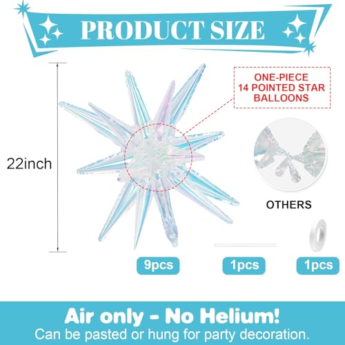 Iridescent Star Balloons,9Pcs 22Inch Iridescent Clear Explosion Spike Cone Helium Polyester Film Star Foil Balloons for Birthday Anniversary Baby Shower Wedding Disco Party Decorations by Adorely - Used condition - Image 2