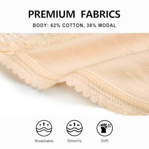 Image of voenxe Seamless Thong for Women,No Show Lace Underwear,Ladies Cotton Blend Breathable Panties,Comfort Soft Undie,Tanga,5-Pack