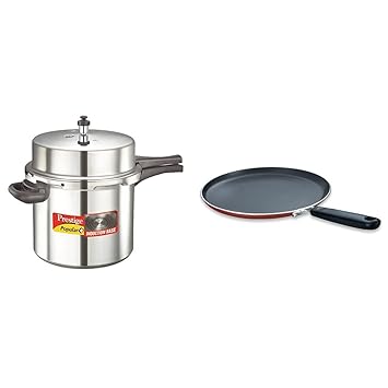 Prestige Popular Plus Induction Base Pressure Cooker, 12 Litres + Prestige Omega Deluxe Omni Tawa 250 COMBO