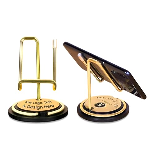 Image of SAVRI Custom Engraved Mobile Stand - Personalized Name, Designation & Company Logo - Elegant Office Desk Accessory,Business Gifts, Best for Company Branding (5)