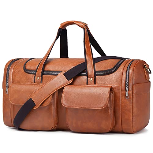 BOLOSTA Travel Duffel Bag Women, Large PU Leather Carry on