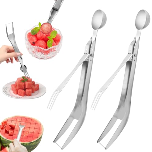 2Pcs Watermelon coupe-pastèque, trancheuse coupe-fruits en acier inoxydable 3-en-1 outil coupe-pastèque portable pour fête à la maison outil couteau à pastèque, outil de coupe moulin à pastèque