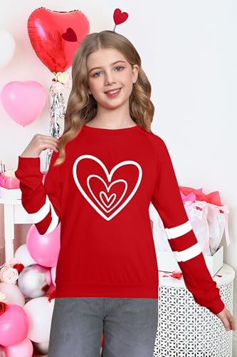 Image of LAZYCHILD Kids Valentine Shirt Girls Valentines Day Shirts Heart Graphic Long Sleeve Striped Tee Tops 5-14 Years
