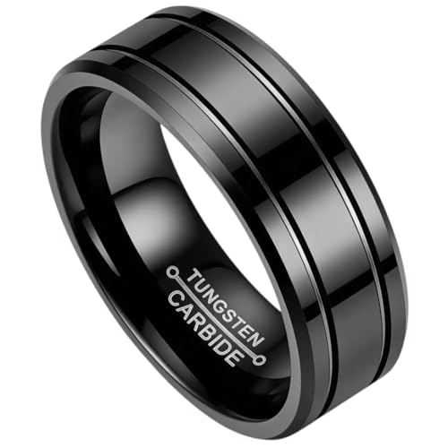 Tungsten Carbide Men's Wedding Band Ring, 8mm, Comfort Fit, Stylish Design, Sizes 6-13 (12)