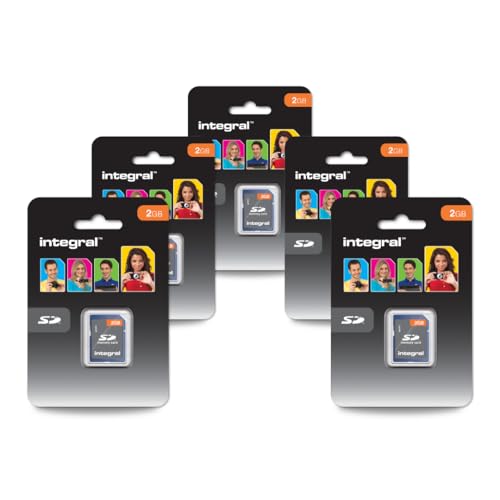 Integral Scheda di memoria SD da 2 GB (Secure Digital), confezione da 5, compatibile con dispositivi legacy, fotocamere, lettori MP3, videocamere e altro ancora