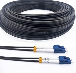 Elfcam® - Armored Fiber Optic Cable LC/UPC to LC/UPC OS2 Duplex Singlemode 9/125μm LSZH, Suitable for Indoor and Outdoor, Black, 30m / 98.4ft