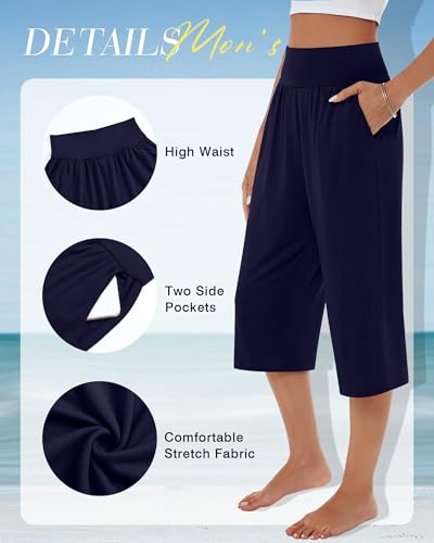 Neer 3 Pack Women Capri Pants, Cotton Wide Leg High Waist Crop Lounge Sweatpants Summer Yoga Casual Workout Pants with Pocket3