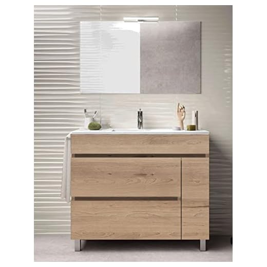 ALLSTONE Conjunto de Baño Caprera 2 cajones y una Puerta - 7 Colores Distintos -15 Medidas - Incluye Mueble, Lavabo y Espejo - Estepa 50 x 40 cm