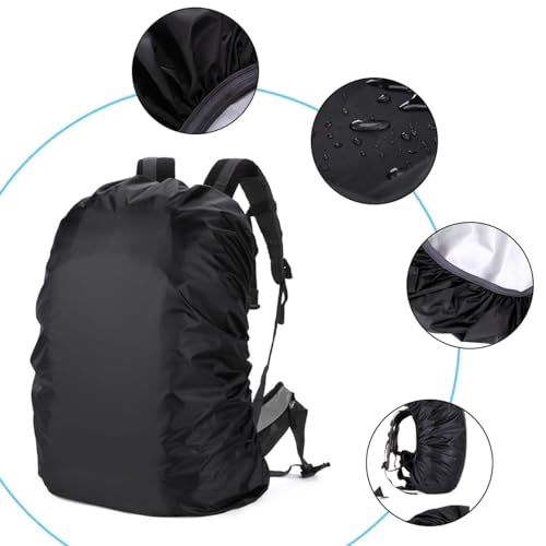 Image of Dust & Rain Cover for Standard Backpack with Storage Pouch | Water-Resistant Dustproof Rain Cover | Elastic Adjustable Protective Cover for School, College, Office, Travel Bags (30L-35L, Black)
