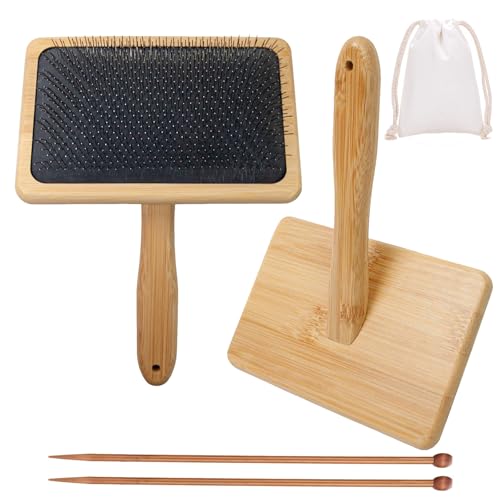 Larger Wool Carder 5.9 x 3.94 Wire Slicker Wool Carding Brushes Needle Felting Tools with Solid Handle Dog Slicker Brush Wood Hand Carders for Wools 5Pcs