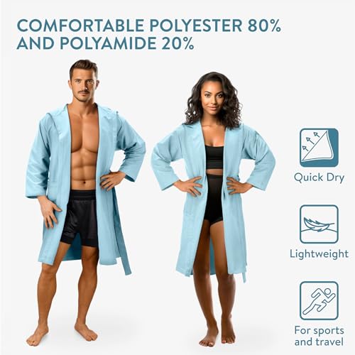 JEMIDI Mikrofaser Bademantel für Damen und Herren - Leichter dünner Bademantel Unisex - Saunamantel Reisebademantel dünn und leicht - Bathrobe