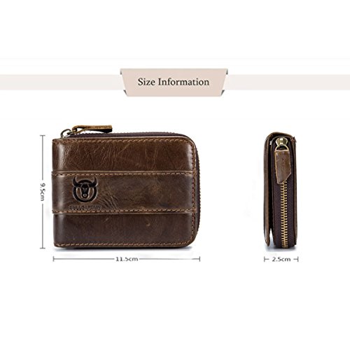 Novatech BULLCAPTAIN Leather Wallet Zipper Men Wallet, Mens RFID Antimagnetic Genuine Leather 11 Card Slots Wallet Coin Purse Wallet Credit Card Holder (Brown), Large3