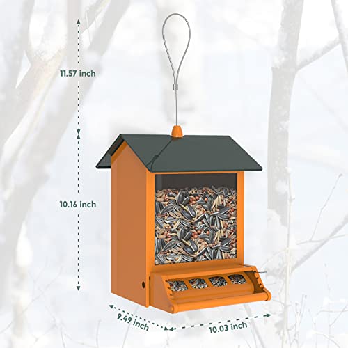 Squirrel-Proof-Bird-Feeders-Outside-Digipettor-Metal-Wild-Bird-House-Feeder-with-Weight-Activated-Perches-4-Feeding-Ports-for-Yard-Garden-Decor-Orange